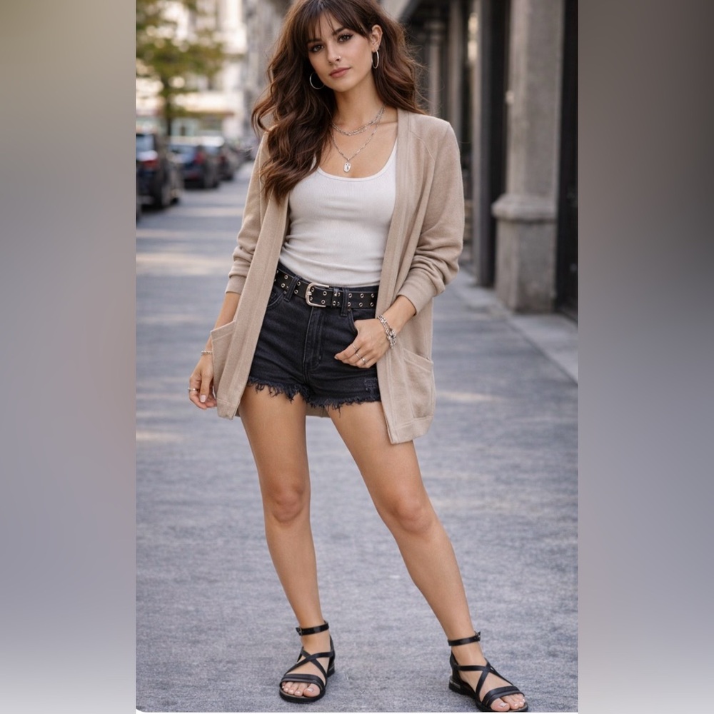 Lightweight Beige Open Front Cardigan | Neutral LayeringXL Quiet Luxury Normcore - Picture 2 of 8